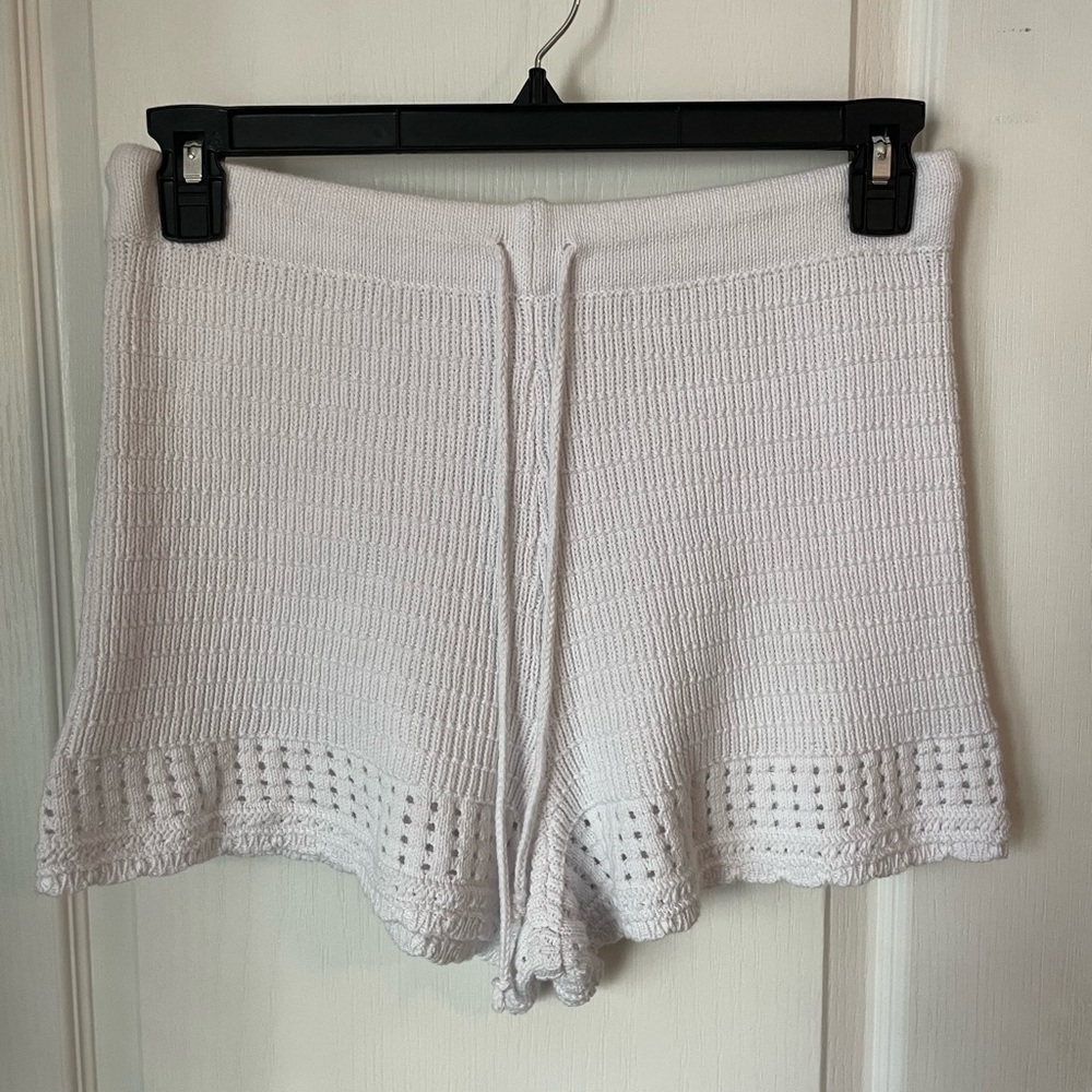 Aerie White Knit Crochet Beach Coverup‎ Shorts size medium